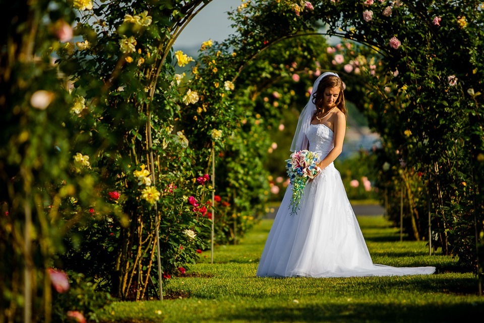 bride at Hershey Gardens during her wedding